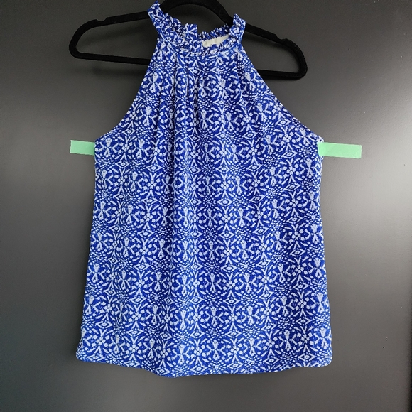 NWOT   BLUE & WHITE 100% SILK SLEEVELESS BLOUSE BY CYNTHIA ROWLEY - SIZE… - Picture 4 of 10